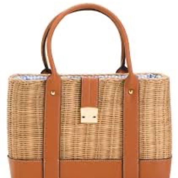 Tommy Bahama Handbags - Tommy Bahama Wicker Straw Rattan Purse Natural Color Gingham Blue & White NWOT